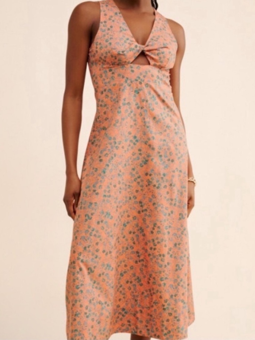 MADEWELL Peach Floral Twist-Front Midi Dress. NET! Size 0